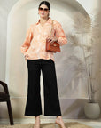Orange Printed opaque Regular Sleeve Casual Buttoned Top