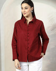 Women Maroon Casual Buttoned Top