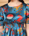 Teal Top Short Sleeves Women Printed Top With Trouser Co Ords