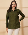 Olive Women Opaque Casual Buttoned Top