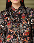 Women Black Floral Opaque Printed Casual Buttoned Top