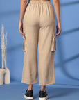 Beige Solid Pleated Trousers