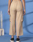 Beige Solid Pleated Trousers