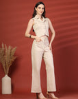 Women Beige Top With Trouser Co-Ords Set