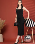 Women Sheath Midi Black Dress