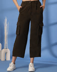 Brown Solid Pleated Trousers