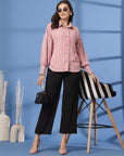 Pink Women Opaque Casual Buttoned Top