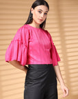 Pink Solid Round Neck Top