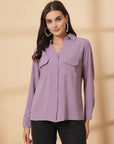 Purple Women Opaque Casual Buttoned Top