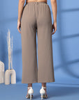 Beige Solid Pleated Trousers