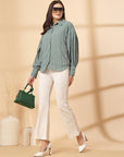 Sea Green Women Opaque Casual Buttoned Top
