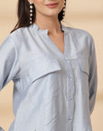 Blue Women Opaque Casual Buttoned Top