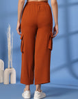 Rust Solid Pleated Trousers