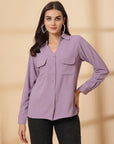 Purple Women Opaque Casual Buttoned Top