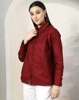 Women Maroon Casual Buttoned Top
