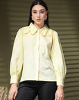 Yellow Regular Sleeves Above the Keyboard Collar Women Standard Opaque Casual Buttoned Top
