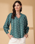 Women Opaque Printed Casual Buttoned Top