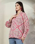 Pink Printed opaque Casual Buttoned Top