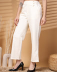 Women Loose Fit Ecru Solid Trousers