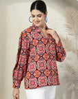 Multicoloured floral printed opaque Casual Buttoned Top