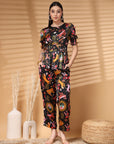 Black Top Short Sleeves Printed Top & Trouser Co Ords