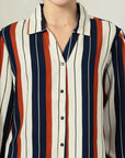 Multicoloured Stripe opaque Casual Buttoned Top