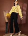 Women Yellow Striped Casual Buttoned Top