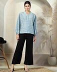 Blue solid opaque Casual Buttoned Top