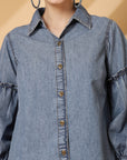 Blue Floral Opaque Casual Buttoned Top