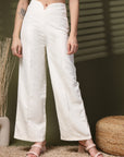 Cream Solid Regular Trousers Women Loose Fit High Rise Trousers