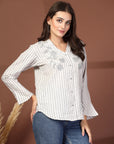 Women Opaque Striped Casual Buttoned Top