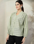 Green solid opaque Casual Buttoned Top