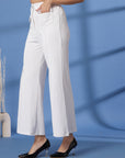 White Solid Loose Fit Pleated Trousers