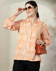 Orange Printed opaque Regular Sleeve Casual Buttoned Top