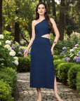 Women Sheath Midi Blue Dress