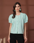 Sea Green Solid Round Neck Top