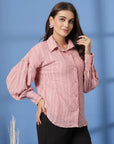 Pink Women Opaque Casual Buttoned Top