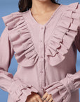 Pink Women Opaque Casual Buttoned Top
