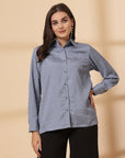 Blue Women Opaque Casual Buttoned Top
