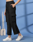 Black Solid Pleated Trousers