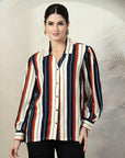 Multicoloured Stripe opaque Casual Buttoned Top