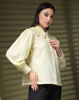 Yellow Regular Sleeves Above the Keyboard Collar Women Standard Opaque Casual Buttoned Top