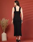 Women Sheath Midi Black Dress