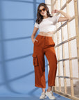 Rust Solid Pleated Trousers