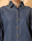 Women Blue Floral Opaque Casual Buttoned Top