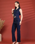 Women Blue Top With Trouser Co-Ords Set