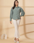 Sea Green Women Opaque Casual Buttoned Top