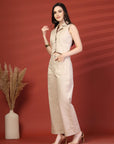Women Beige Top With Trouser Co-Ords Set