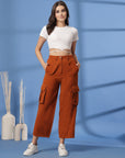 Rust Solid Pleated Trousers
