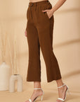 Brown Solid Pleated Trousers